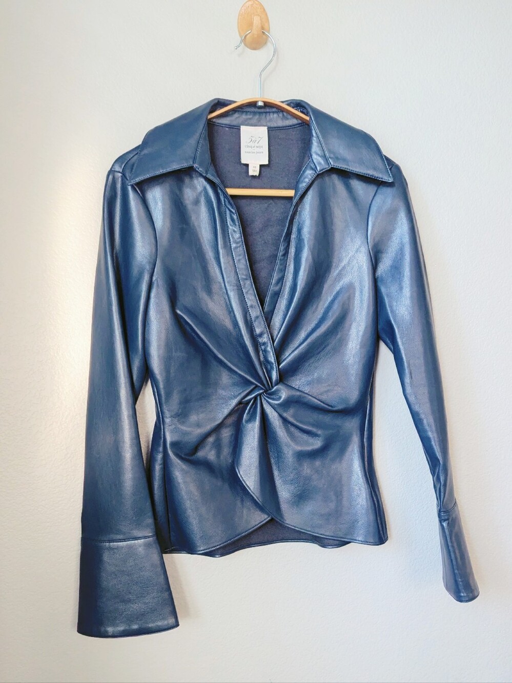Cinq a Sept Faux Leather Twist Front Blouse